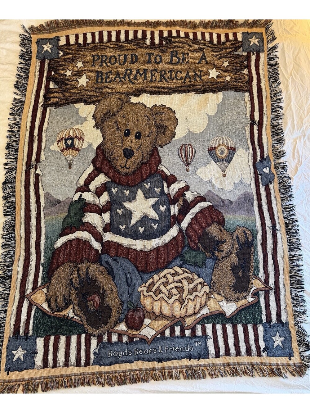VTG Boyd’s Bears Friends Tapestry Throw. Blanket Proud To Be Bearmerican EUC